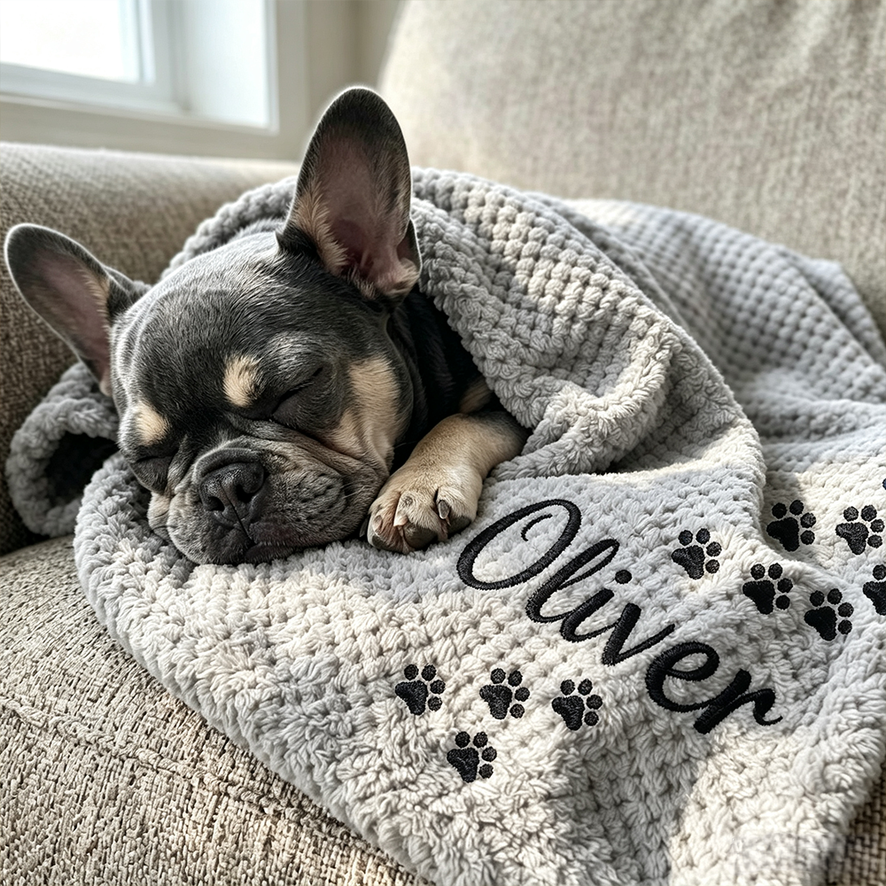 Personalized Embroidered Puppy Blanket with Name & Paw Print | BKPet583
