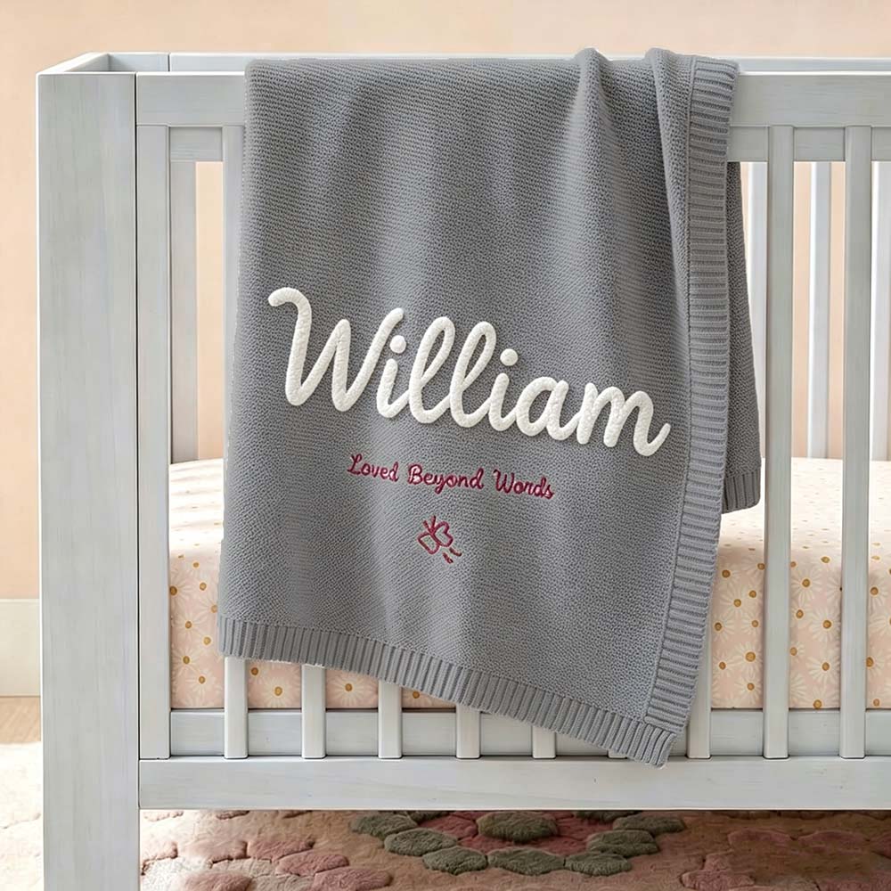 Personalized Hand Embroidered Knit Blanket for Baby | CWBaby512