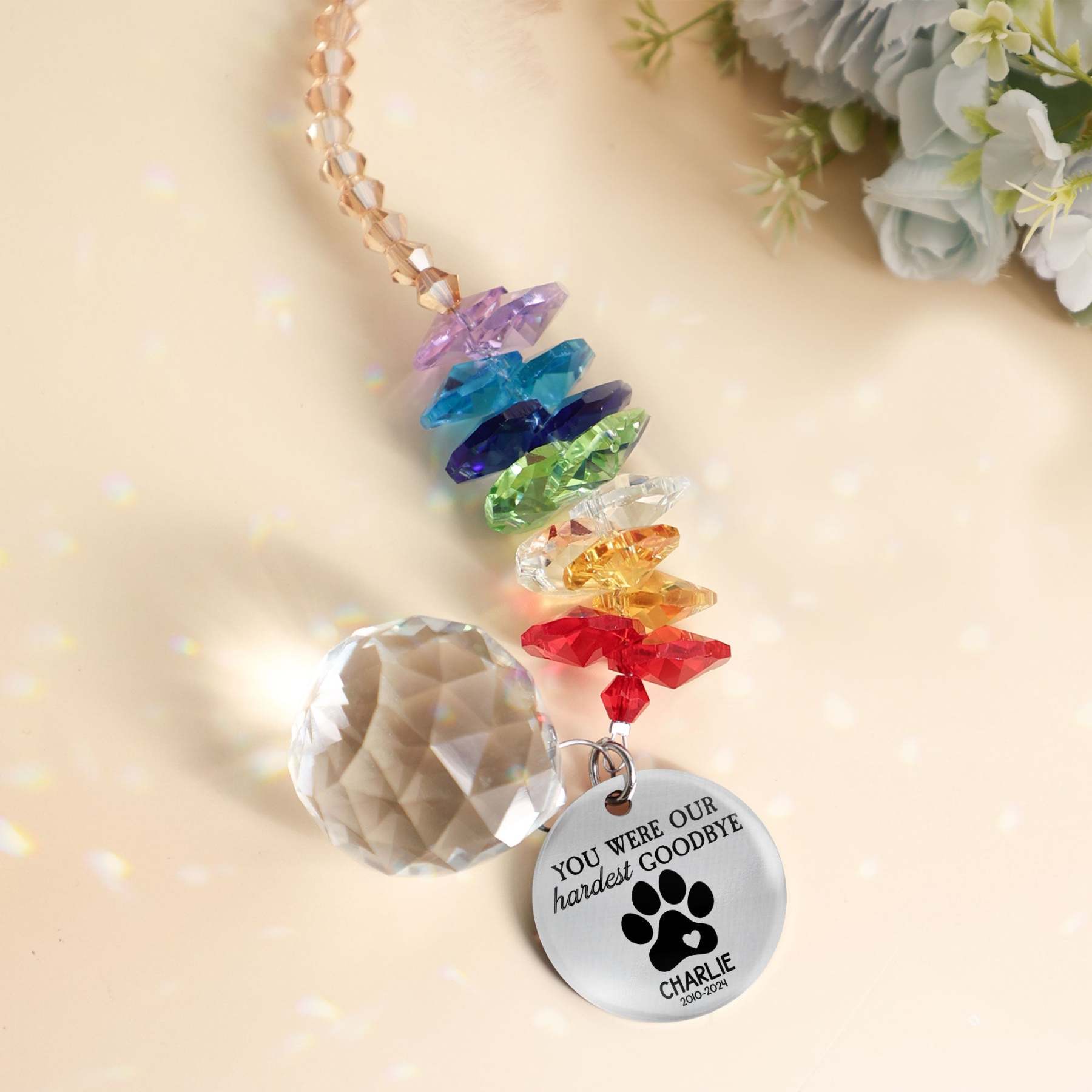 Personalized Pet Memorial Suncatcher Hanging Crystal | BKPet176