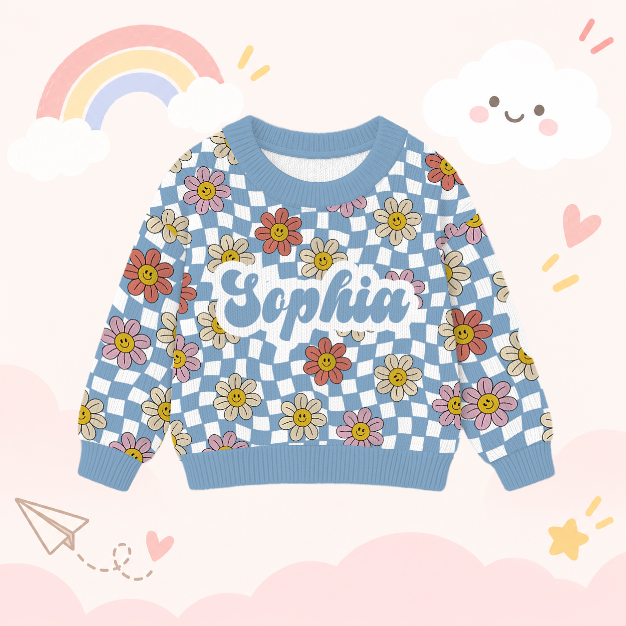 Personalized Lovely Kids Smile Daisy Knit Sweater | CWSweater25