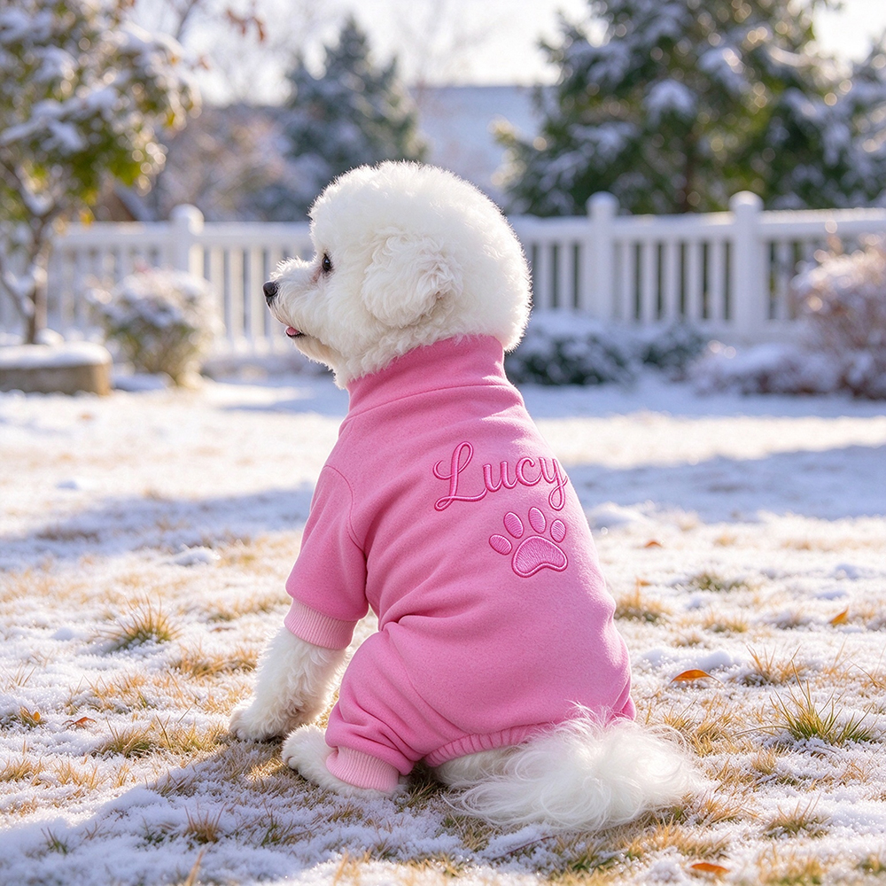 Personalized Hand Embroidery Pets Winter Warm Four-Legged Jumpsuit | BKPet610