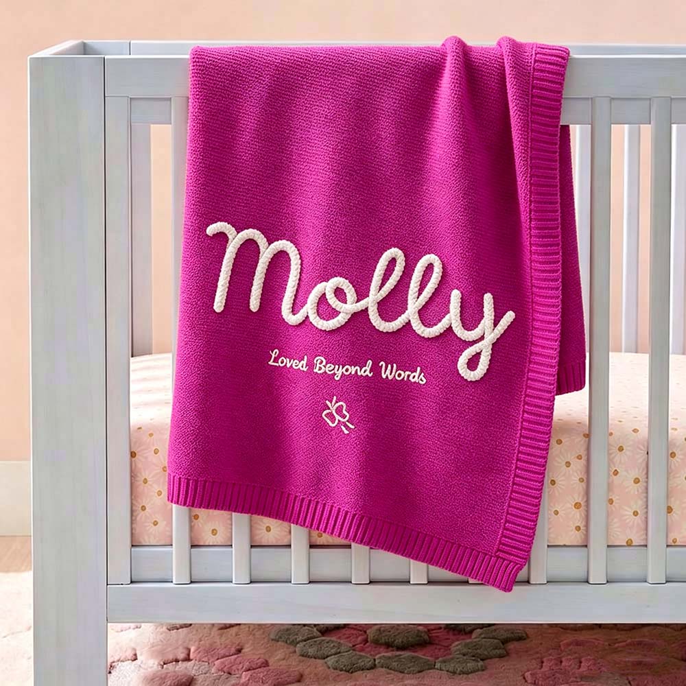 Personalized Hand Embroidered Knit Blanket for Baby | CWBaby512