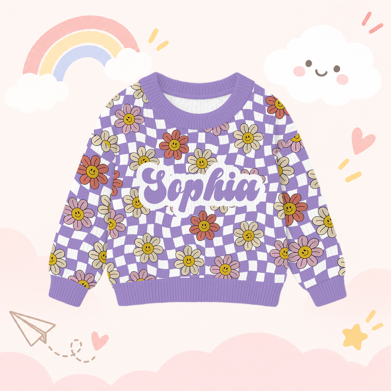 Personalized Lovely Kids Smile Daisy Knit Sweater | CWSweater25