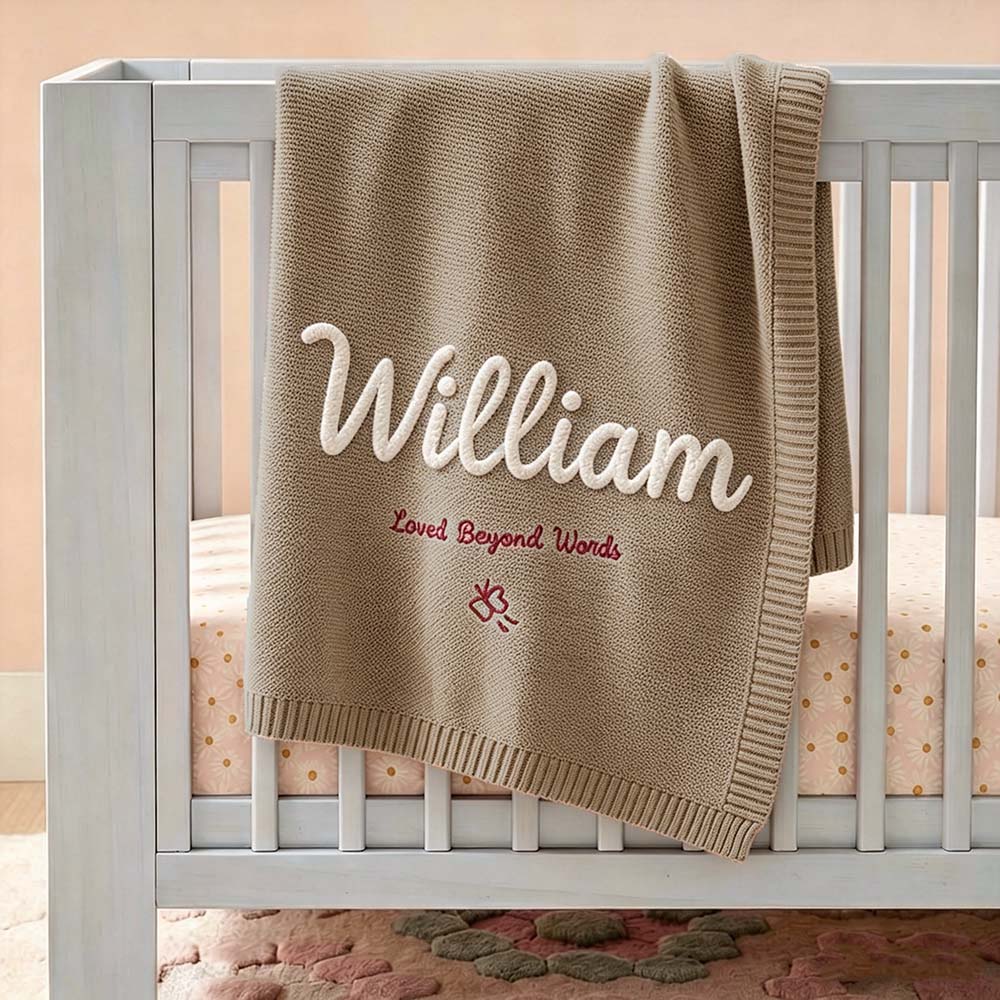 Personalized Hand Embroidered Knit Blanket for Baby | CWBaby512