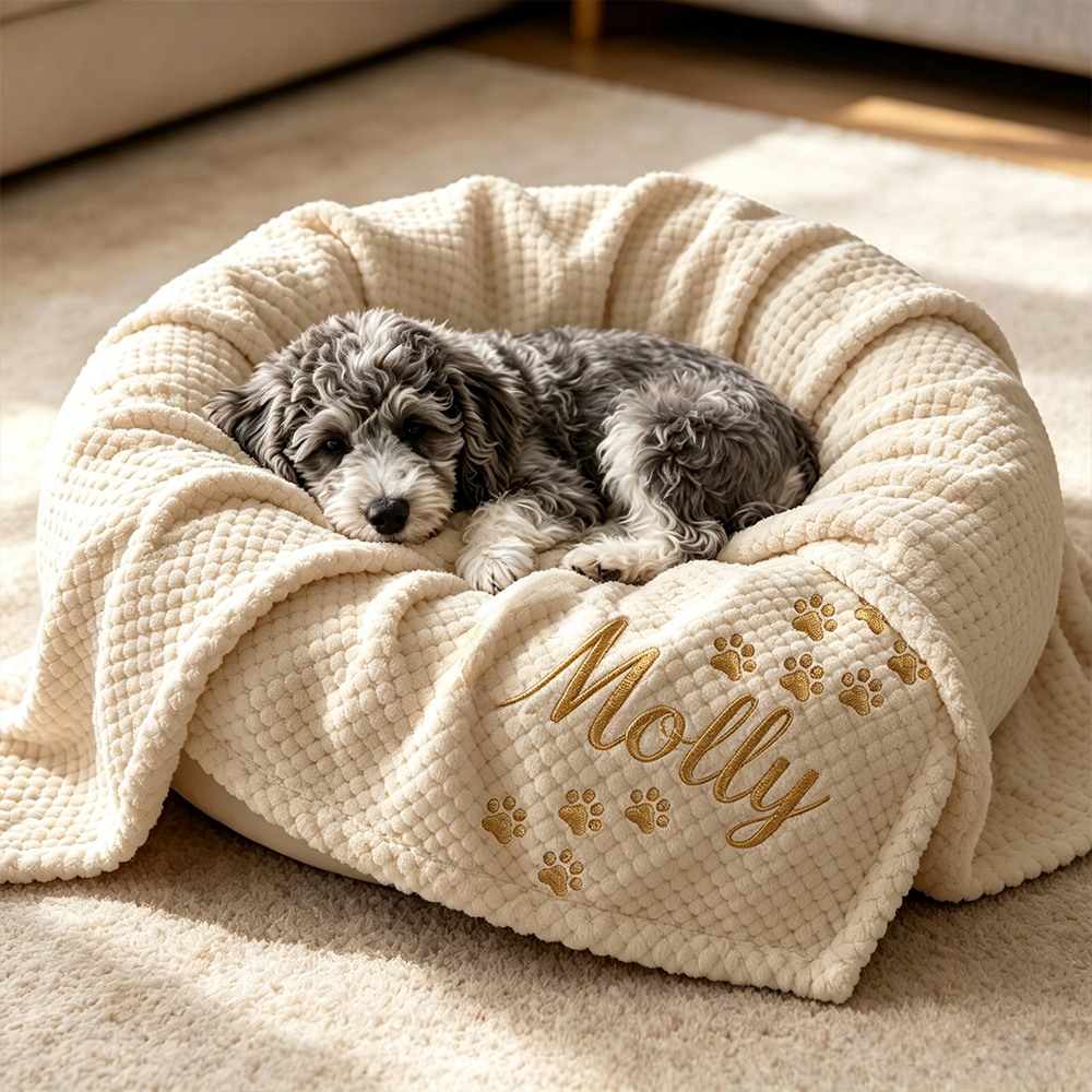 Personalized Embroidered Puppy Blanket with Name & Paw Print | BKPet583