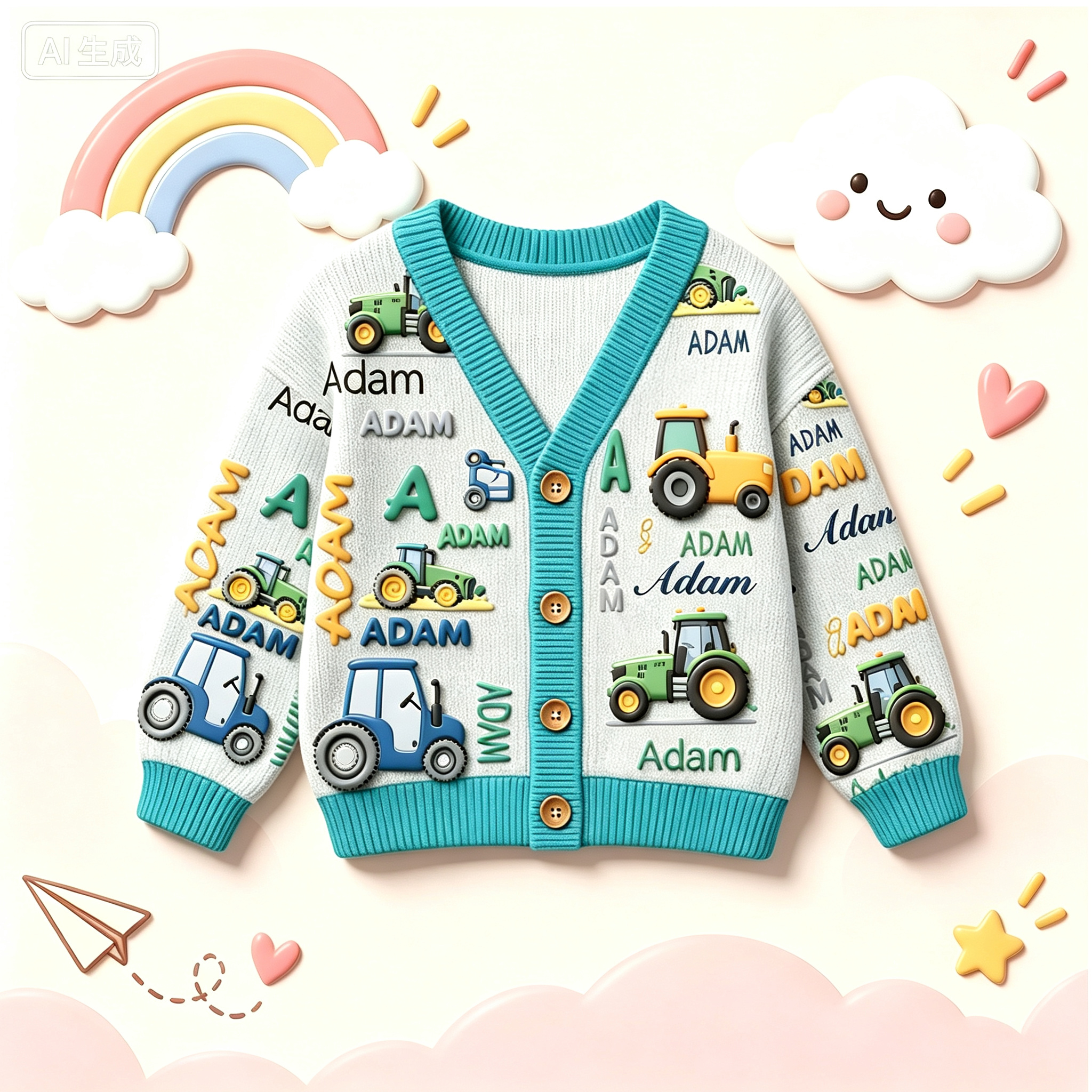 Personalized Lovely Kids Tractor Knit Sweater | CWSweater28