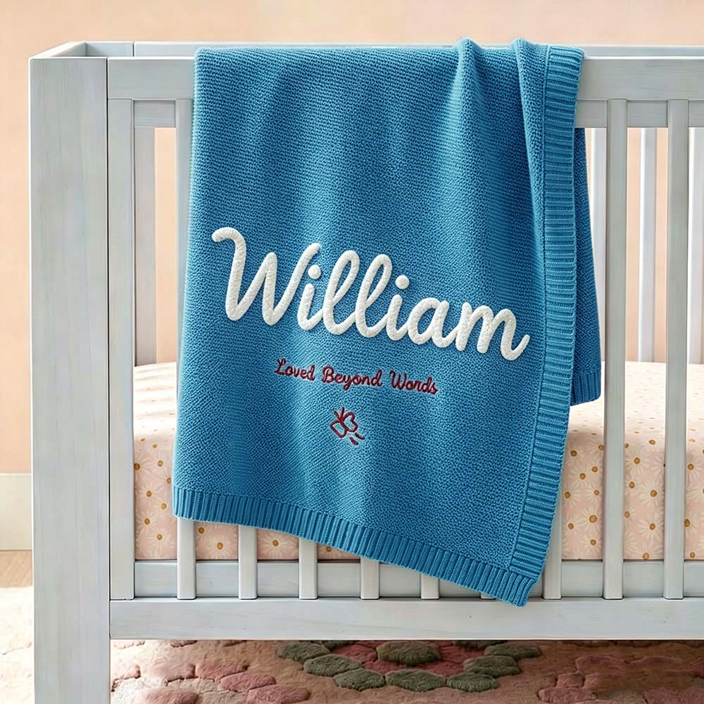 Personalized Hand Embroidered Knit Blanket for Baby | CWBaby512