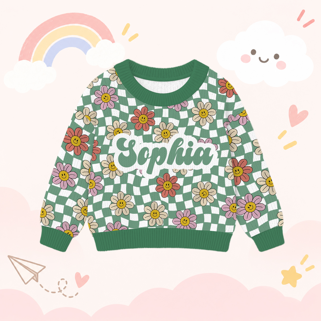 Personalized Lovely Kids Smile Daisy Knit Sweater | CWSweater25