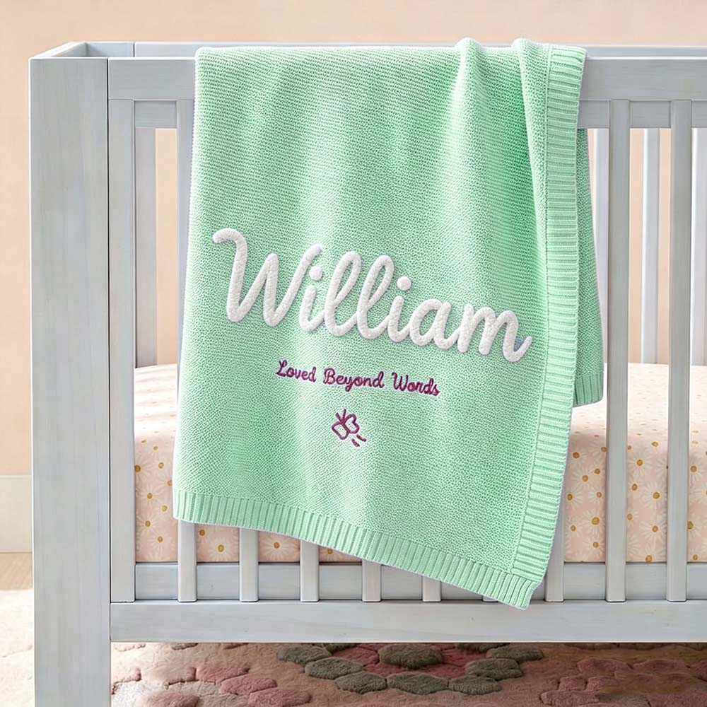 Personalized Hand Embroidered Knit Blanket for Baby | CWBaby512