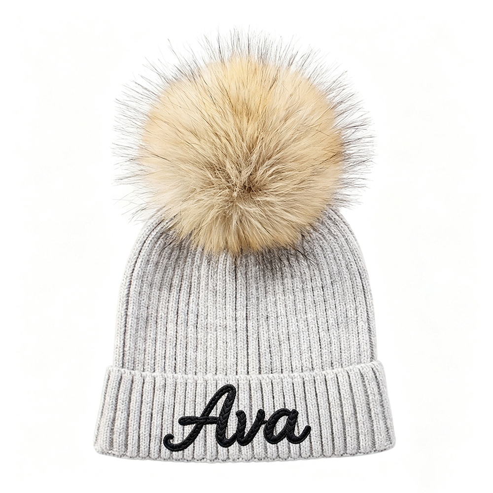 Personalized Hand Embroidered Kids Pom Beanie Winterhat | HSKid87
