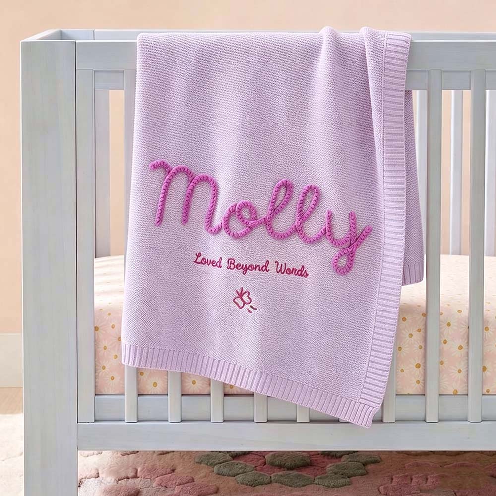 Personalized Hand Embroidered Knit Blanket for Baby | CWBaby512