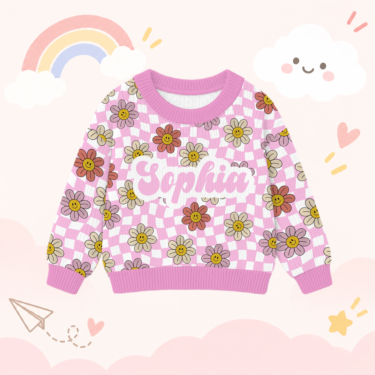 Personalized Lovely Kids Smile Daisy Knit Sweater | CWSweater25