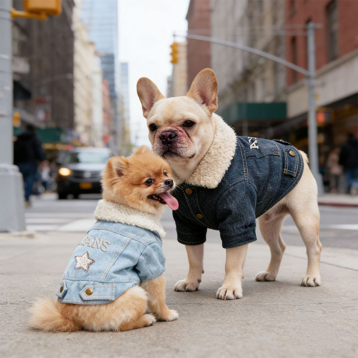 Personalized Handmade Pearl Patch Fleece-Lined Denim Dog Jacket | MNCloth226