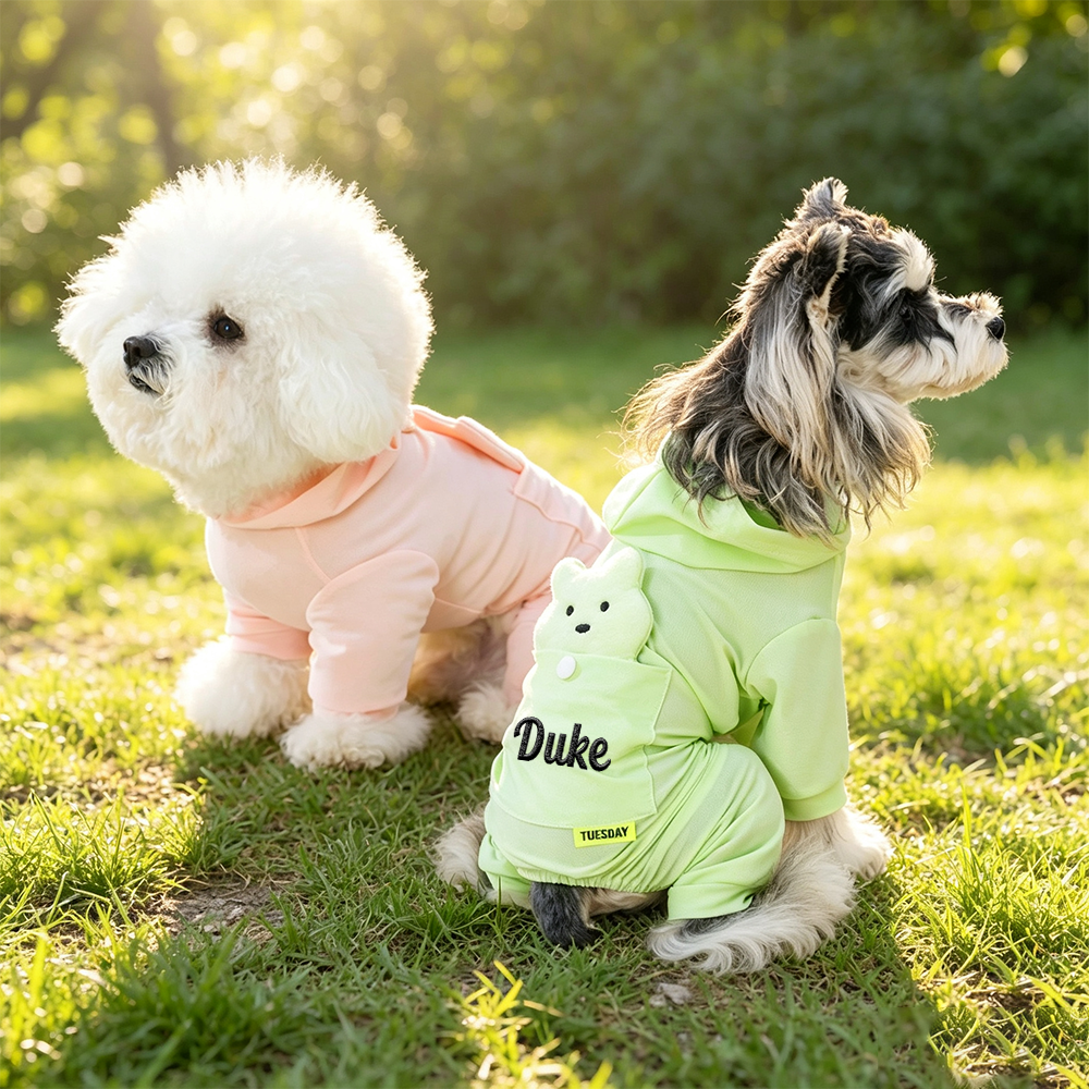 Personalized Embroidered Bear Pocket Four-Leg Dog Hooded Jumpsuit| MNCloth241