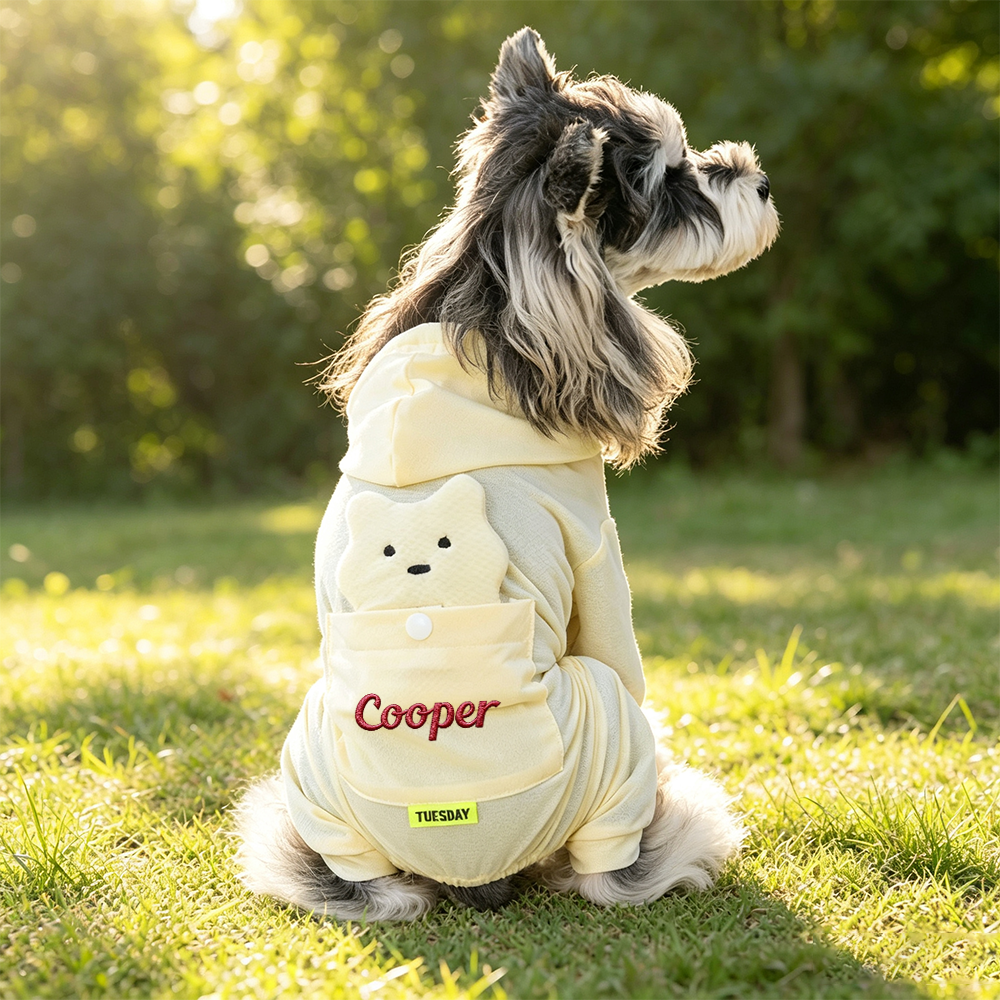 Personalized Embroidered Bear Pocket Four-Leg Dog Hooded Jumpsuit| MNCloth241