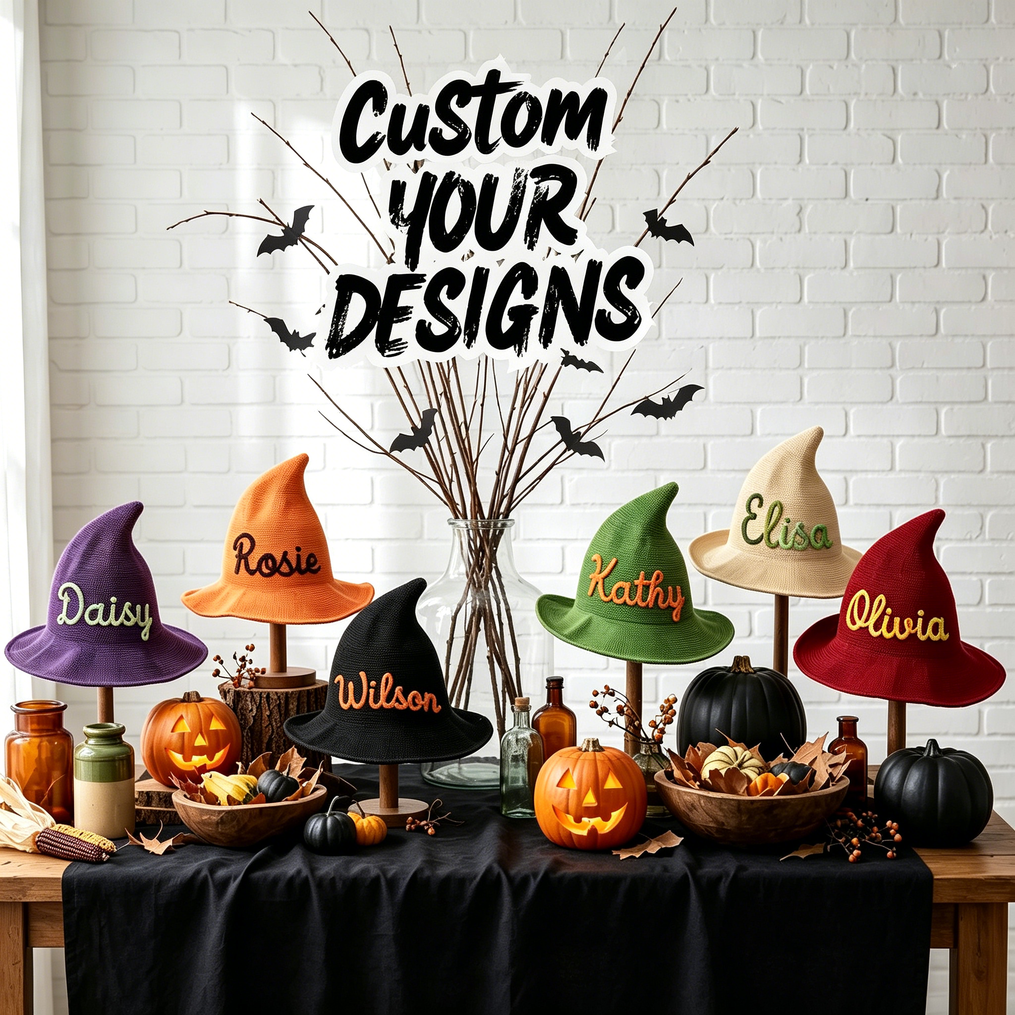 Personalized Embroidery Halloween Witch Hat For Kids & Aldult| MNHalloween01