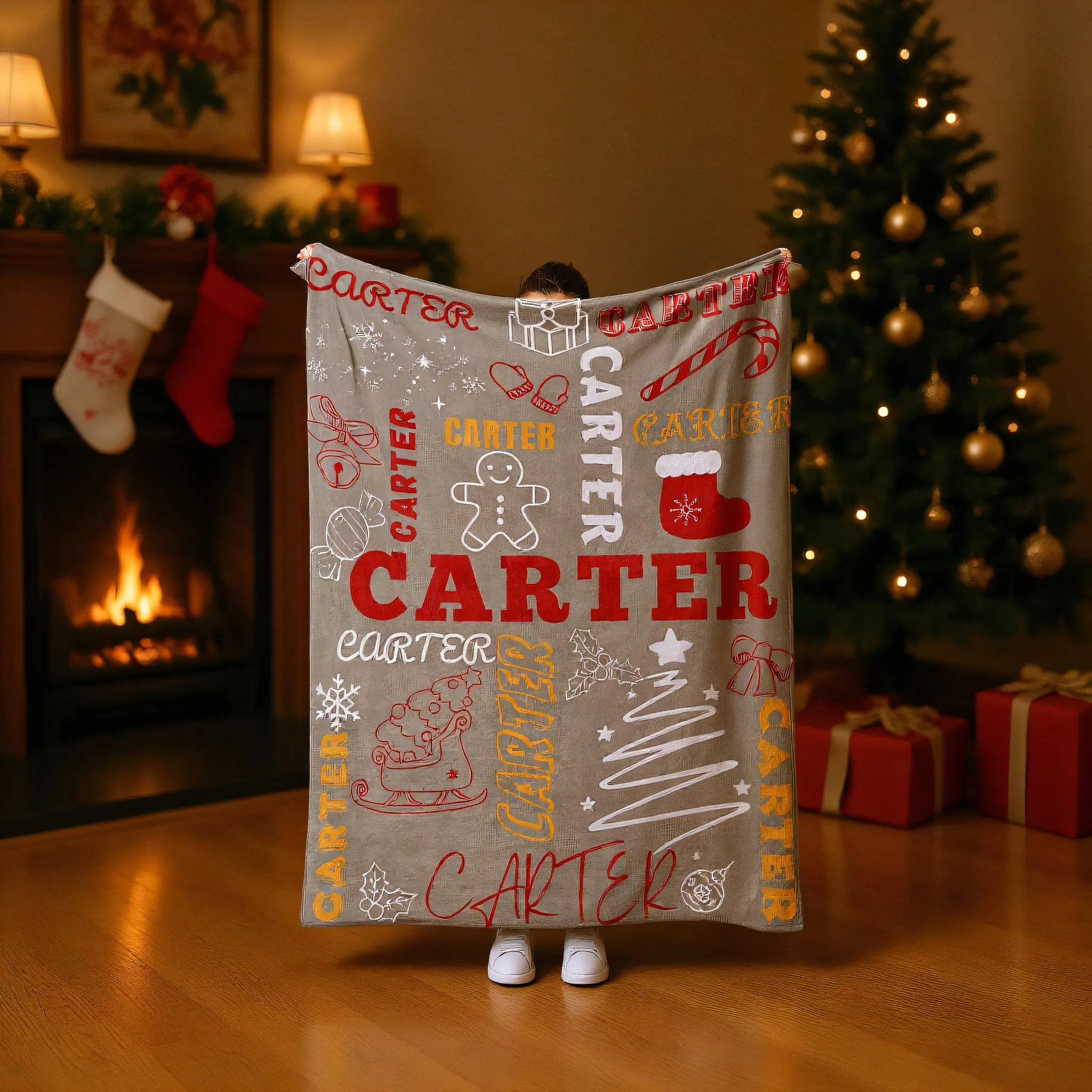 Personalized Merry Christmas Blanket – Custom Name Flannel Throw for Xmas Home & Gifts | BKMC18