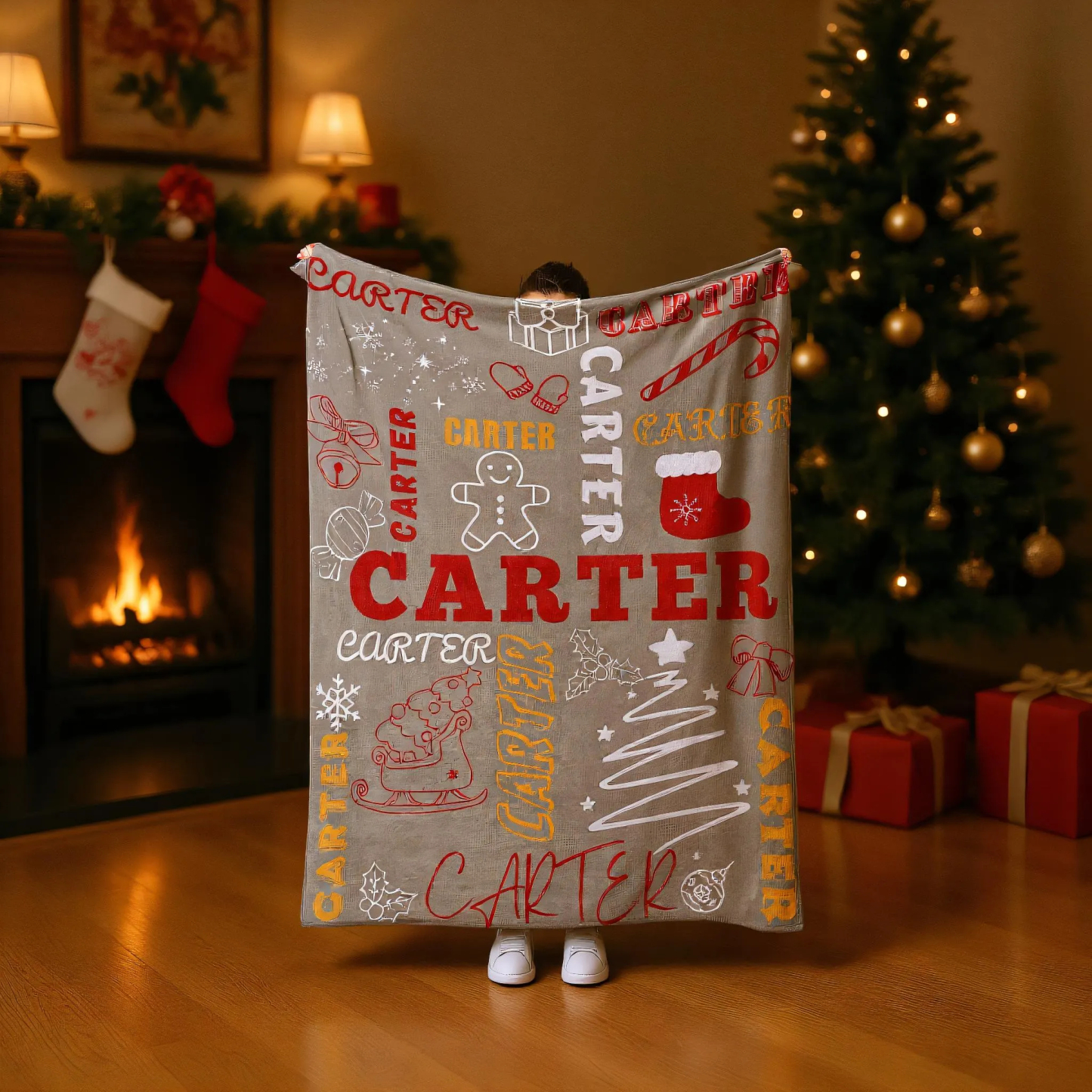 Personalized Merry Christmas Blanket – Custom Name Flannel Throw for Xmas Home & Gifts | BKMC18