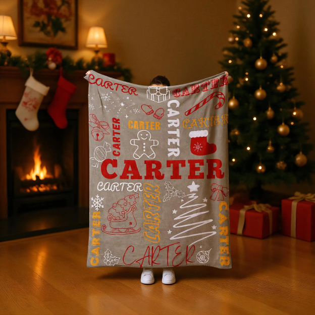 Personalized Merry Christmas Blanket – Custom Name Flannel Throw for Xmas Home & Gifts | BKMC18