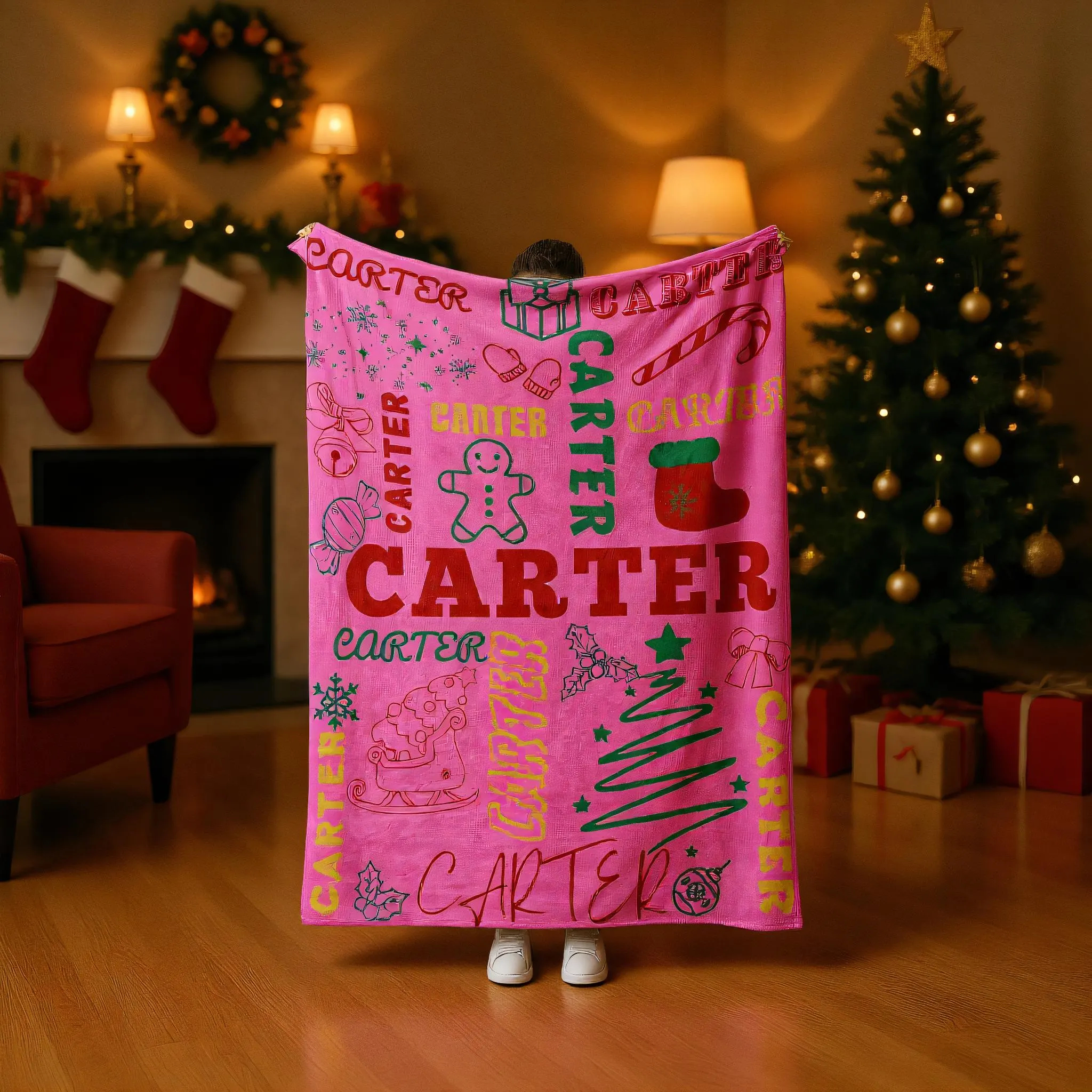 Personalized Merry Christmas Blanket – Custom Name Flannel Throw for Xmas Home & Gifts | BKMC18