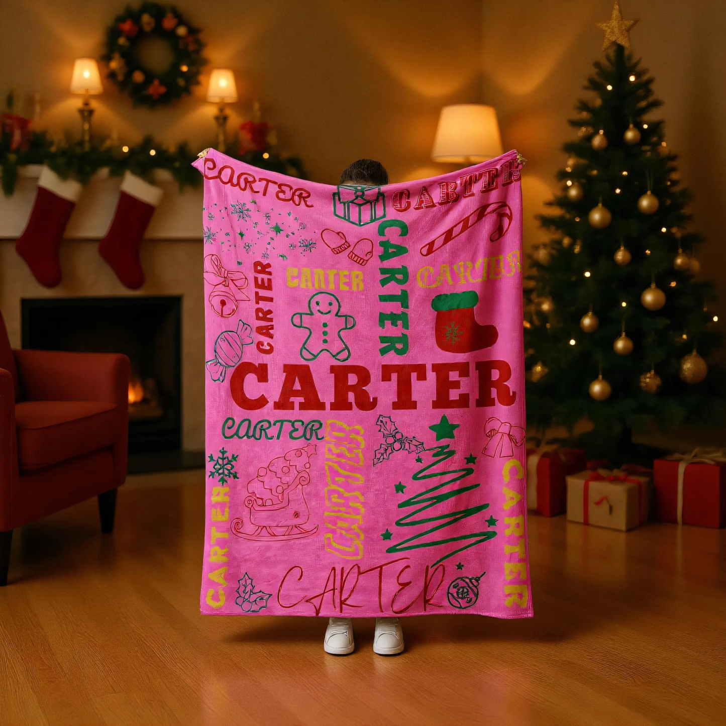 Personalized Merry Christmas Blanket – Custom Name Flannel Throw for Xmas Home & Gifts | BKMC18