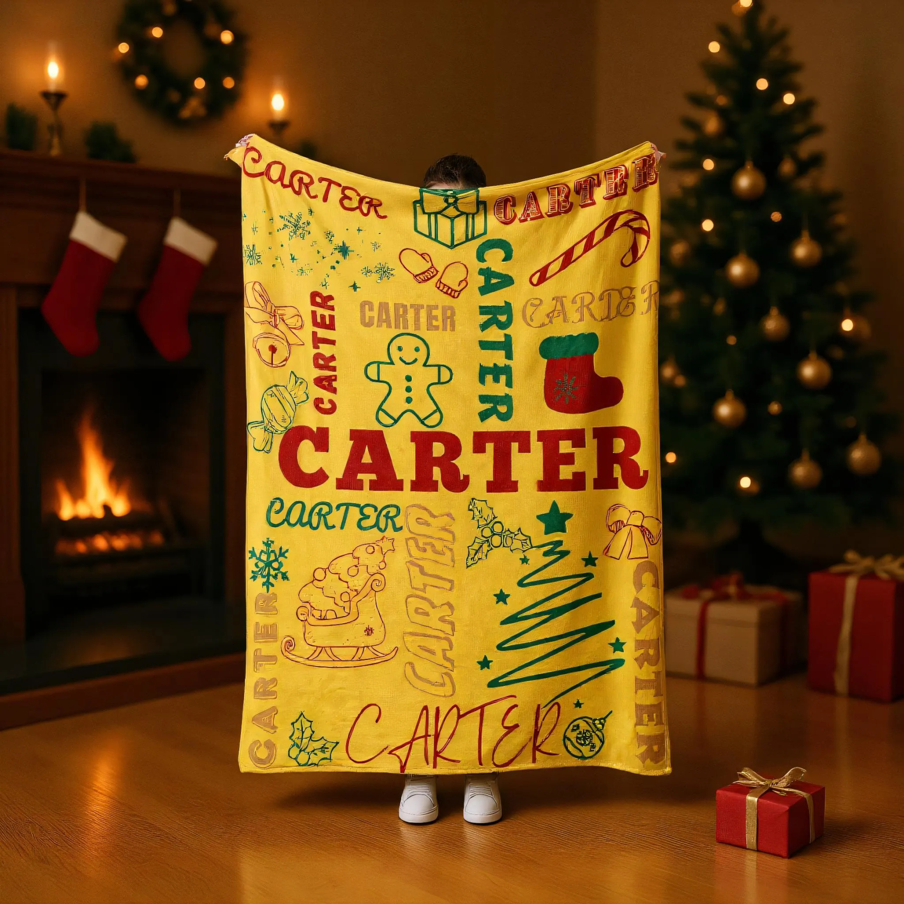 Personalized Merry Christmas Blanket – Custom Name Flannel Throw for Xmas Home & Gifts | BKMC18