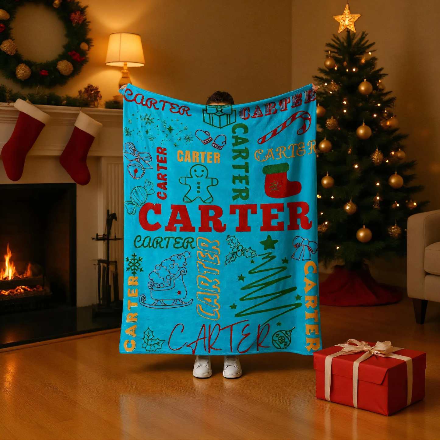 Personalized Merry Christmas Blanket – Custom Name Flannel Throw for Xmas Home & Gifts | BKMC18