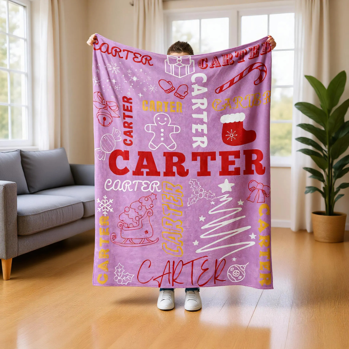 Personalized Merry Christmas Blanket – Custom Name Flannel Throw for Xmas Home & Gifts | BKMC18