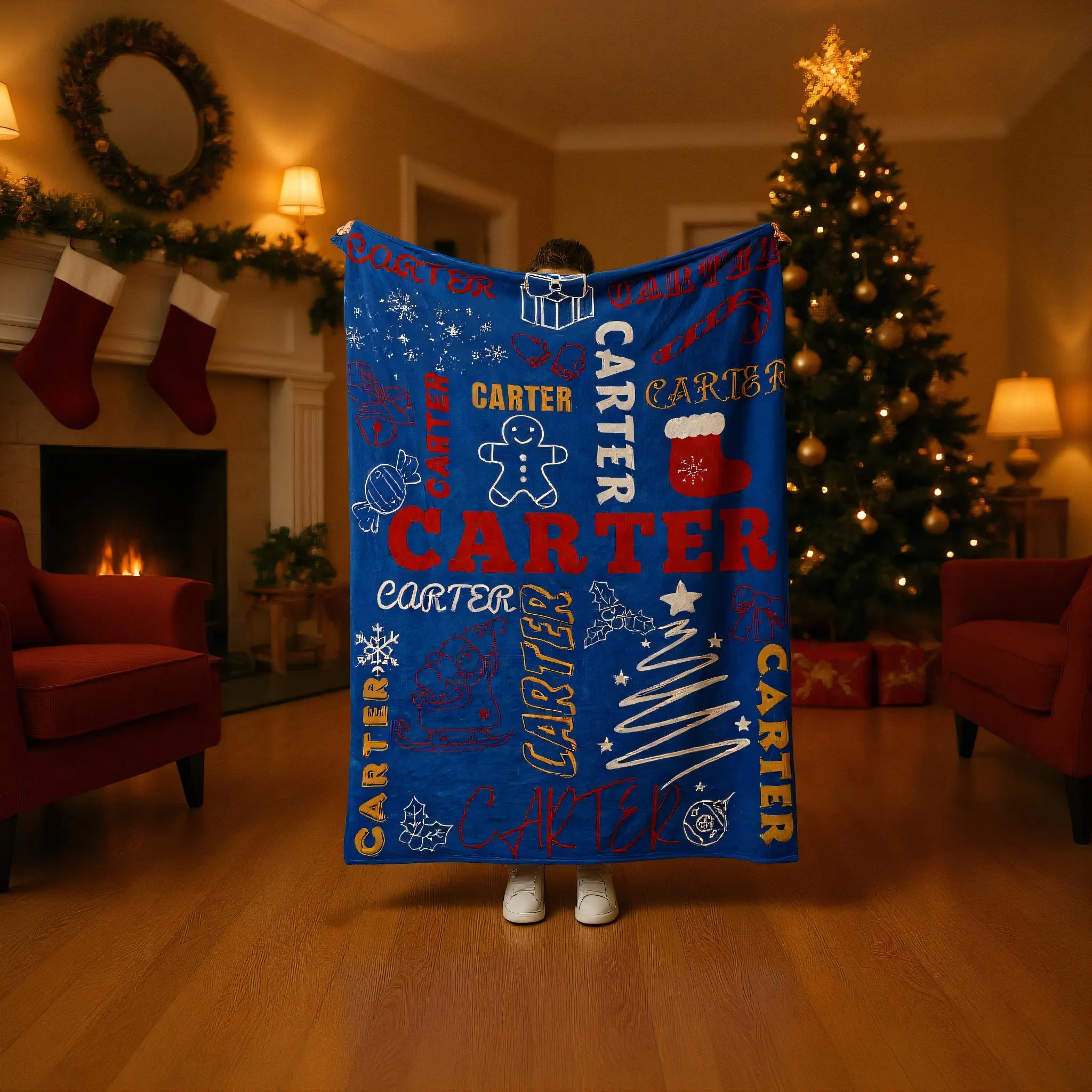Personalized Merry Christmas Blanket – Custom Name Flannel Throw for Xmas Home & Gifts | BKMC18