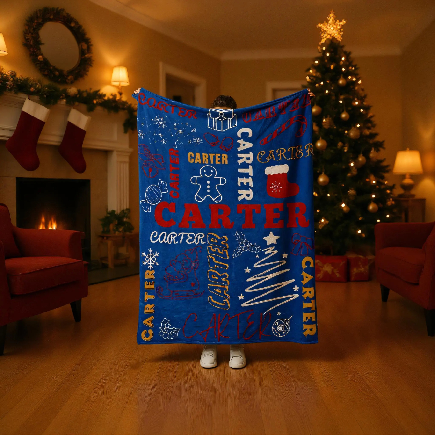 Personalized Merry Christmas Blanket – Custom Name Flannel Throw for Xmas Home & Gifts | BKMC18