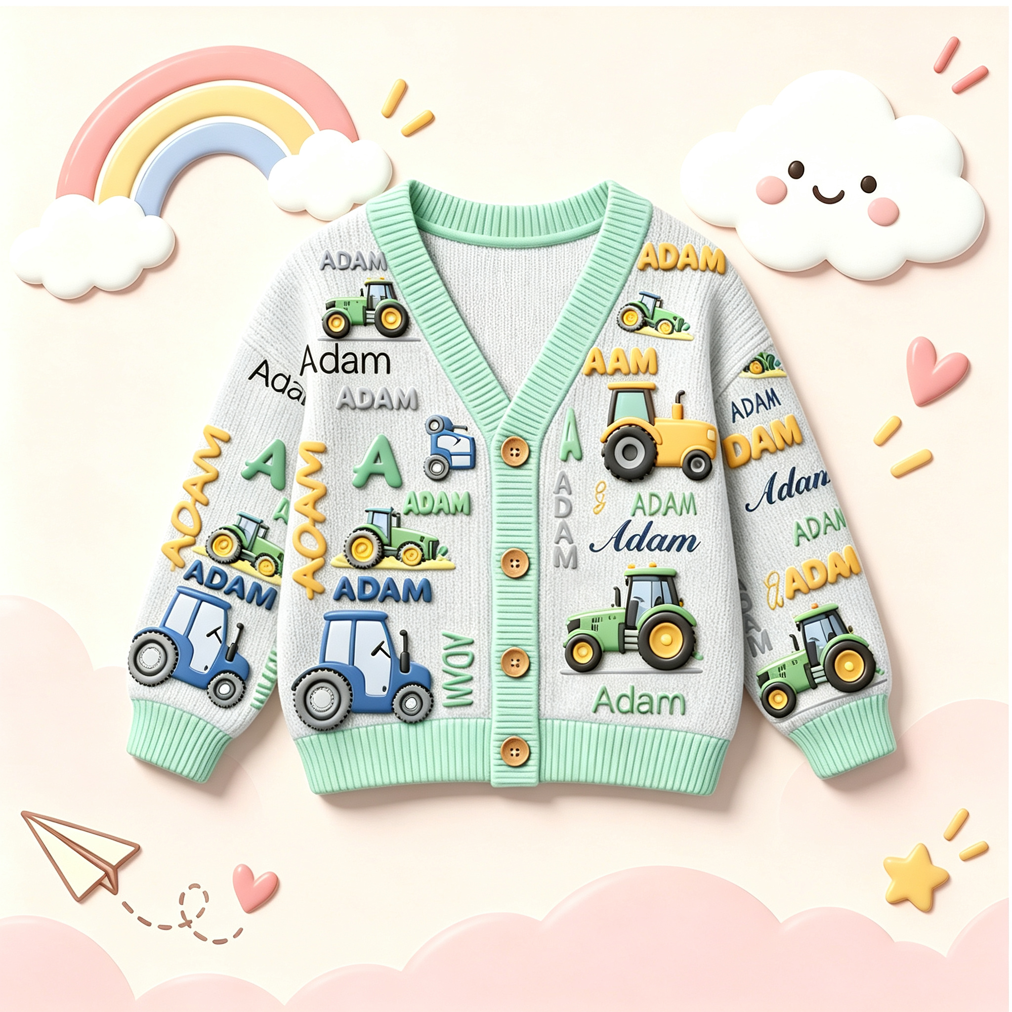 Personalized Lovely Kids Tractor Knit Sweater | CWSweater28