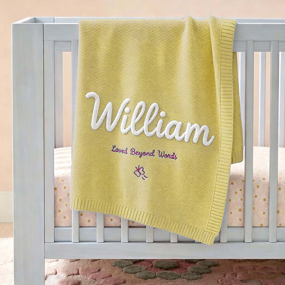Personalized Hand Embroidered Knit Blanket for Baby | CWBaby512