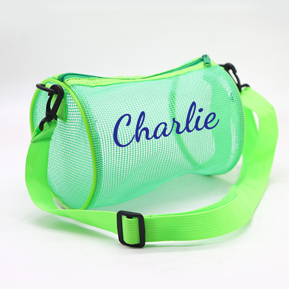 Personalized Cylinder Seashell Zipper Mesh Beach Bag | CWBeach165
