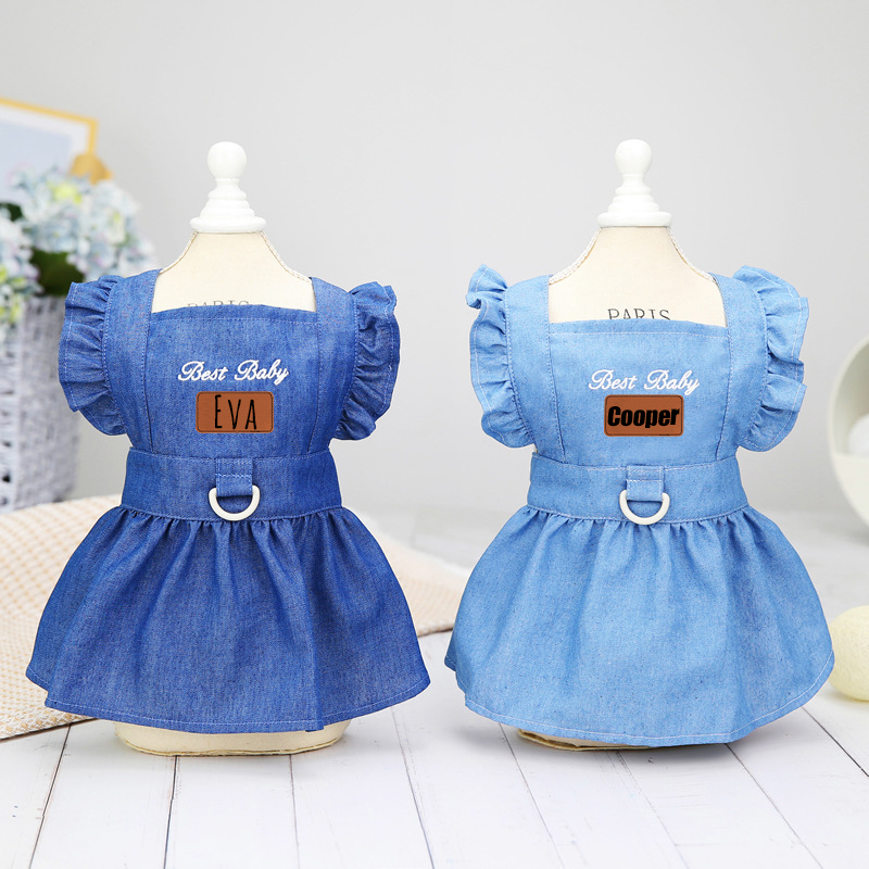 Personalized Leather Patch Pets Best Baby Denim Skirt | BKPet58