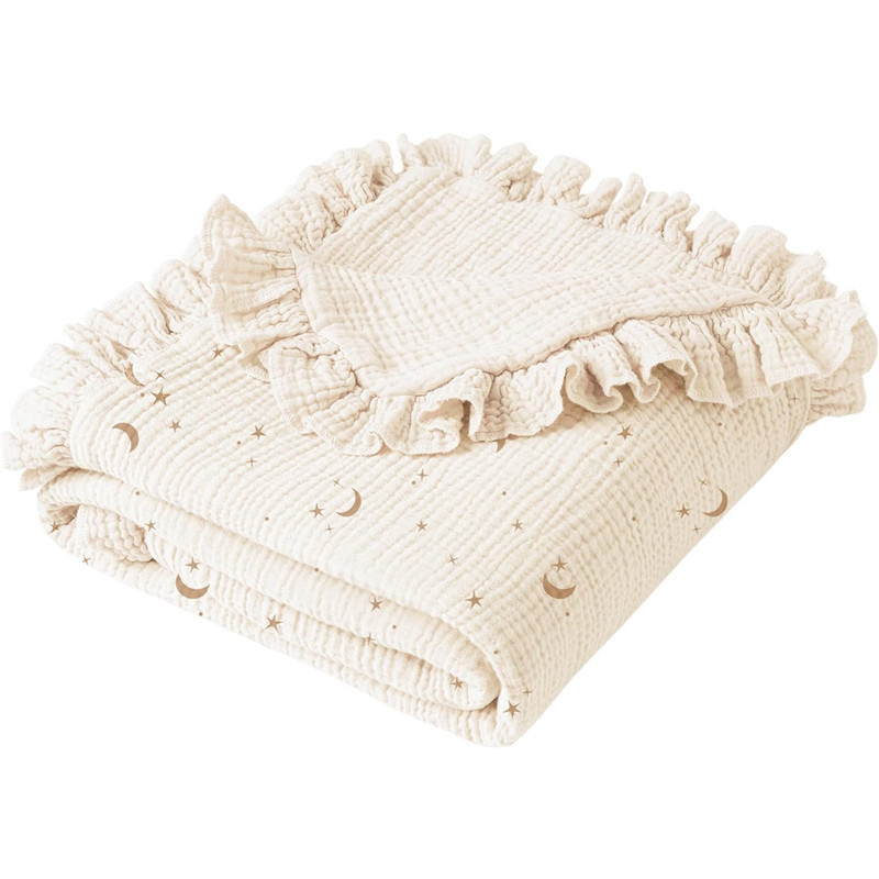 Personalized Embroidered Organic Cotton Muslin Ruffle Edge Blanket | CWBaby435