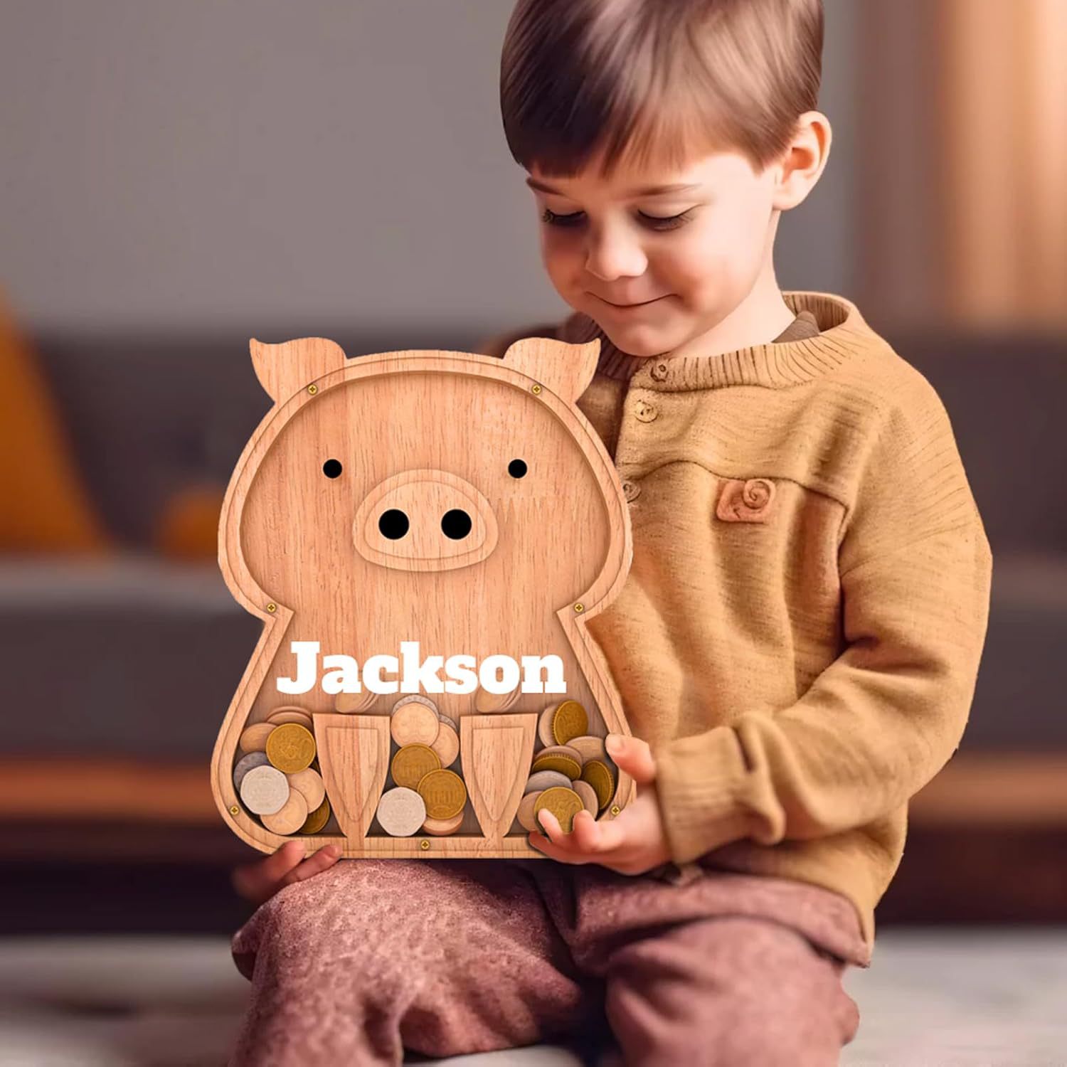 Personalized Kids Wooden Piggy Bank | CWToy66
