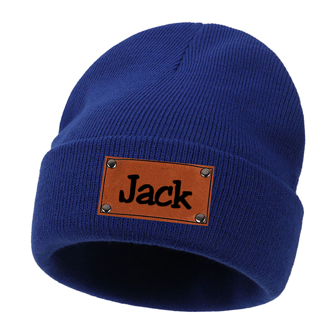 Personalized Leather Patch Kid & Adult Color Beanies for Comfort & Unique | HSKid23