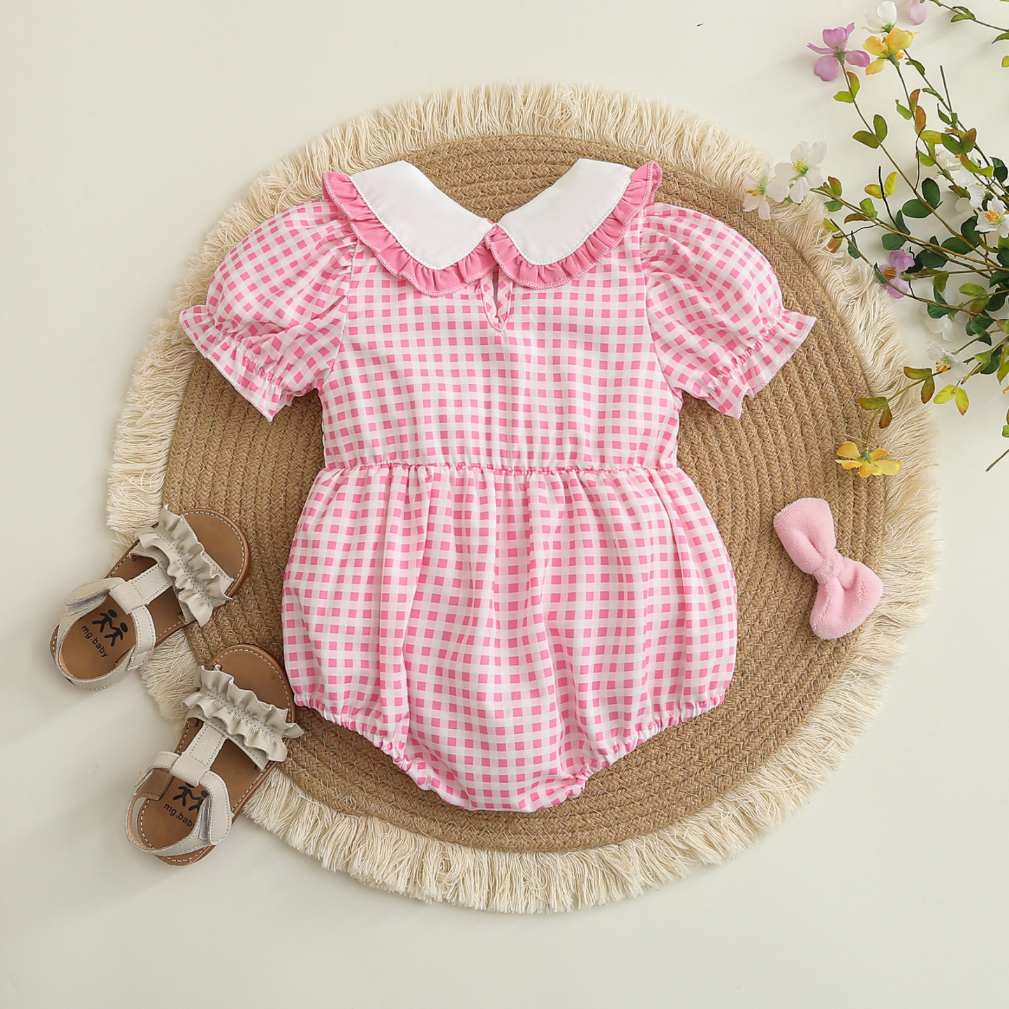 Personalized Easter Baby Girl Lovely Lapel Ruffle Romper | CWEaster89