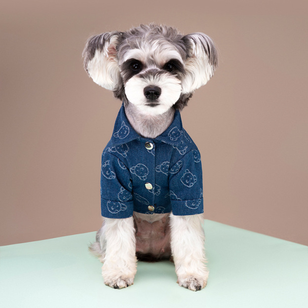Personalized Leather Patch Pets Cute Pattern Denim Jacket | BKPet55