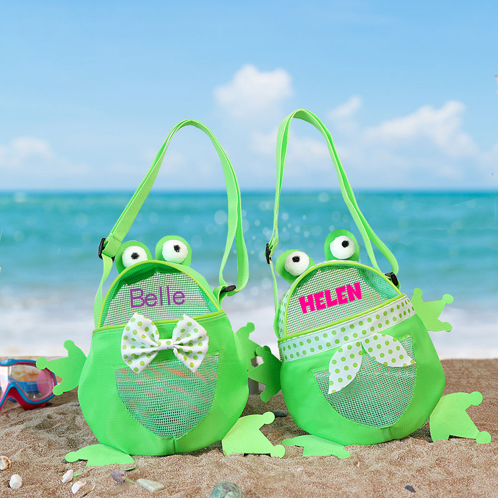 Personalized Kids Cute Frog Beach Tote Bag | CWBeach167