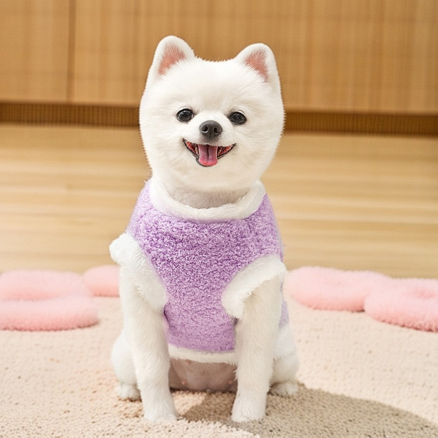 Personalized Leather Patch Lovely Pet Soft Plush Vest | BKPet216