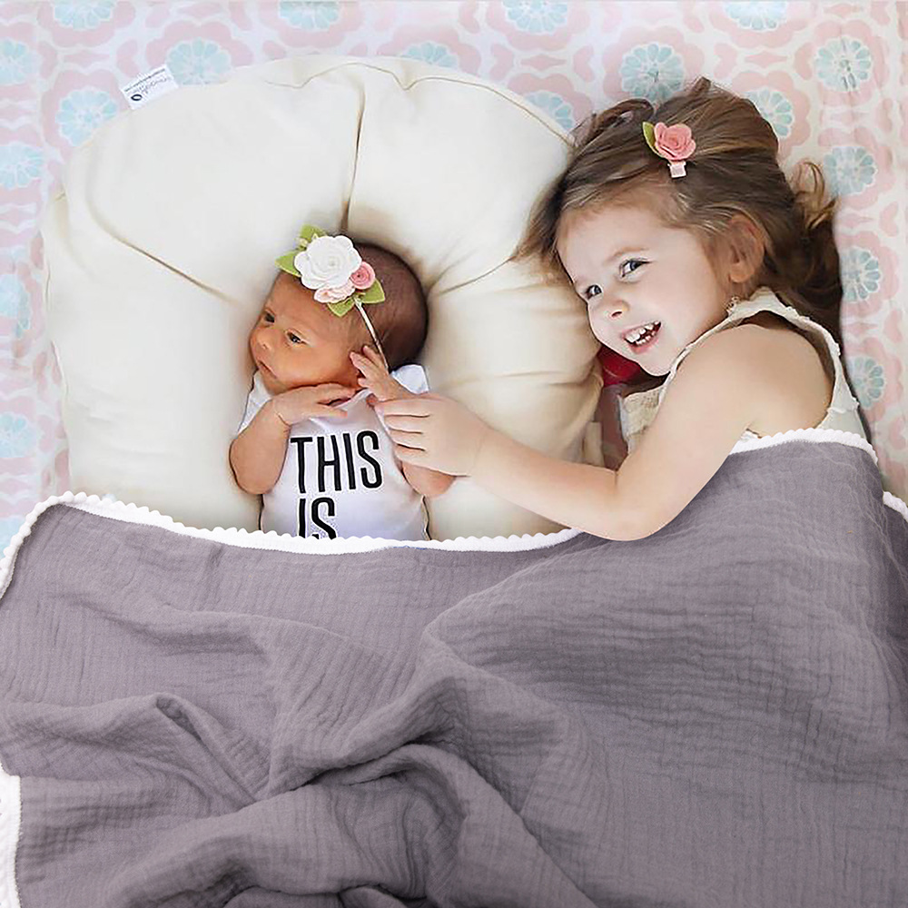 Personalized Embroidered Swaddle Muslin Pom Pom Blanket | CWBaby46