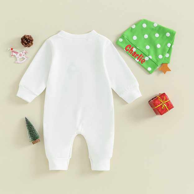 Personalized Baby 1st Christmas Ropmer and Embroidery Hat Set | CWBaby106