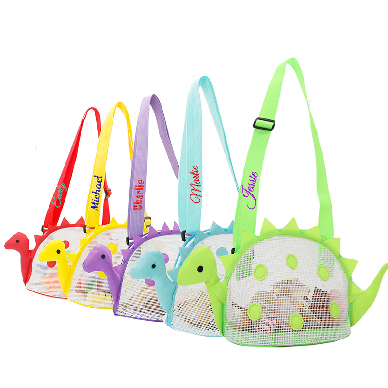 Personalized Dinosaur Seashell Zipper Mesh Beach Bag | CWBeach97