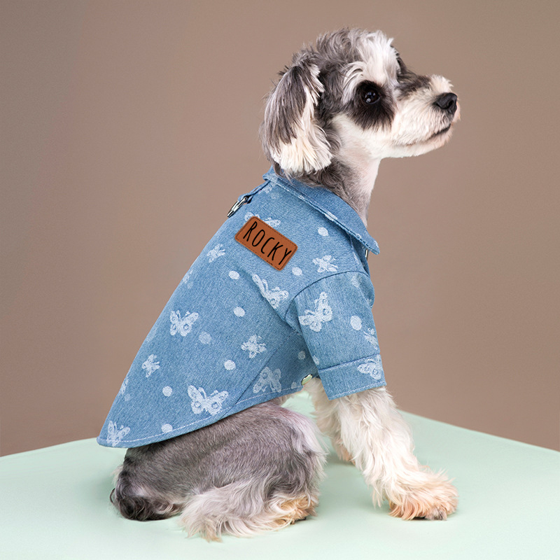 Personalized Leather Patch Pets Cute Pattern Denim Jacket | BKPet55