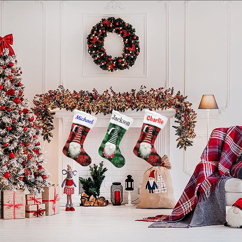 Personalized Embroidered Gnomes Christmas Stocking | MCGift46