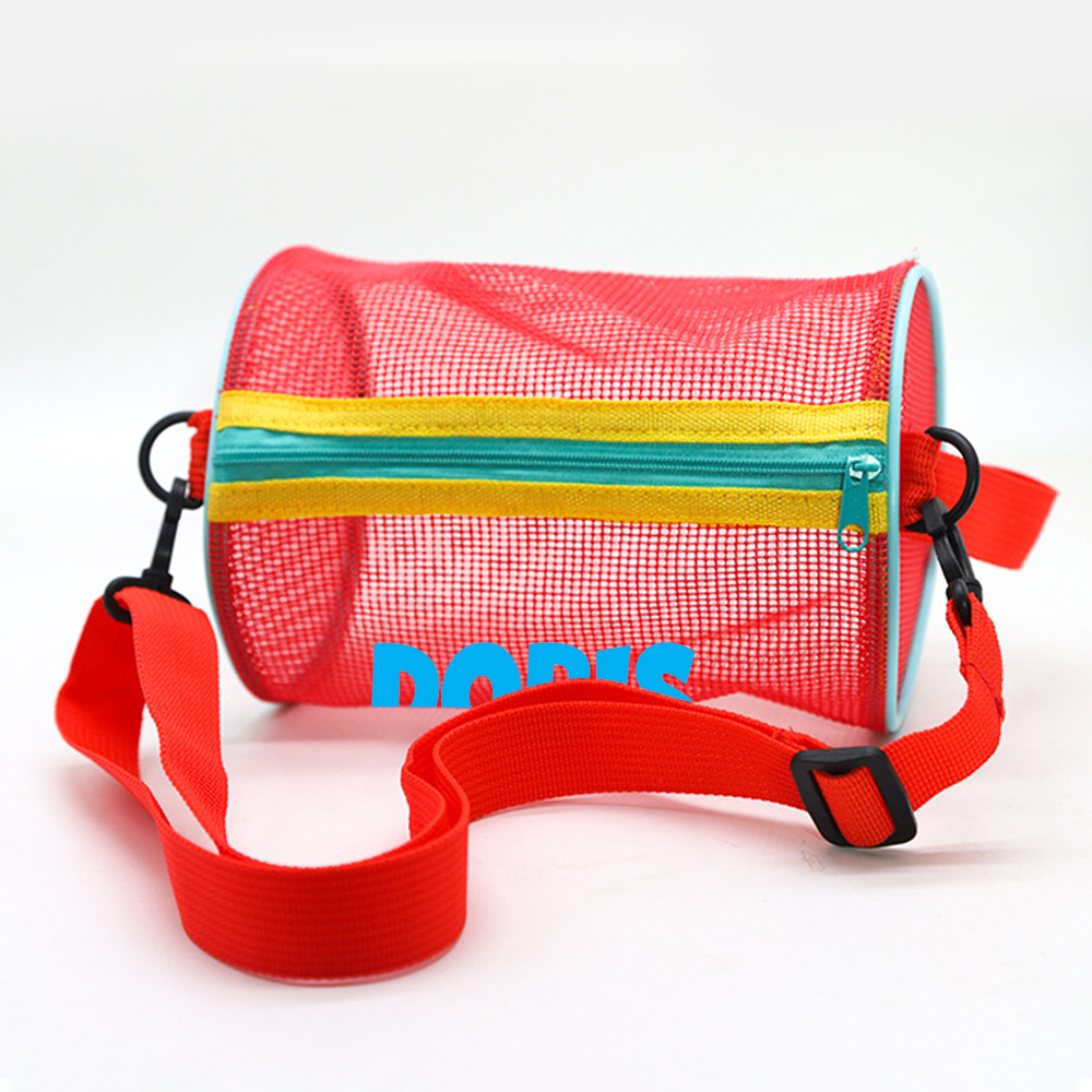 Personalized Cylinder Seashell Zipper Mesh Beach Bag | CWBeach165