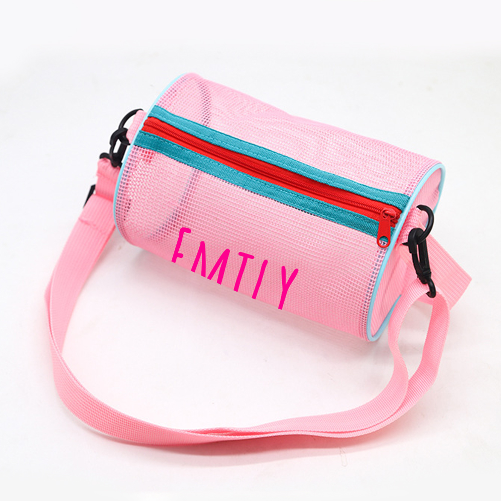 Personalized Cylinder Seashell Zipper Mesh Beach Bag | CWBeach165