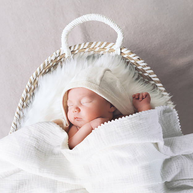 Personalized Embroidered Swaddle Muslin Pom Pom Blanket | CWBaby46