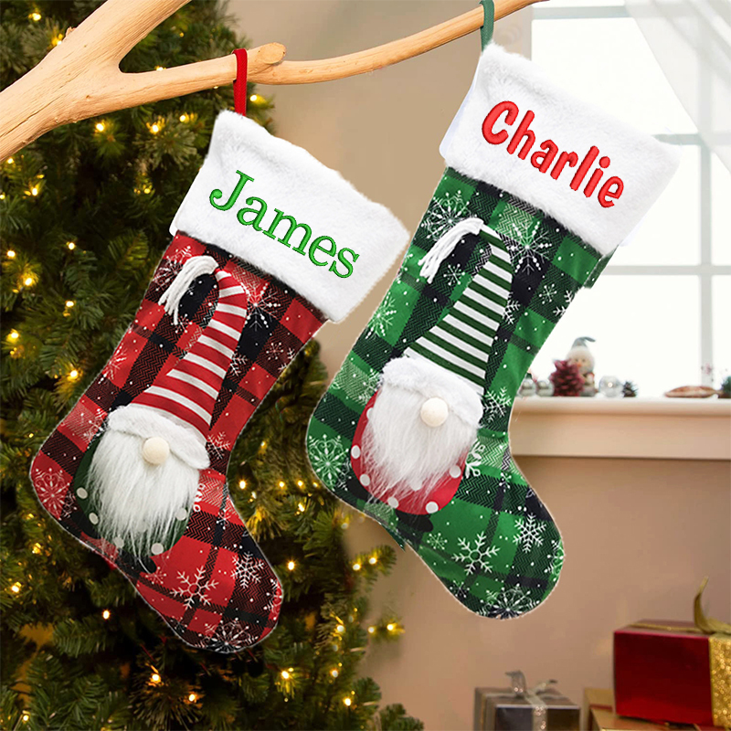 Personalized Embroidered Gnomes Christmas Stocking | MCGift46